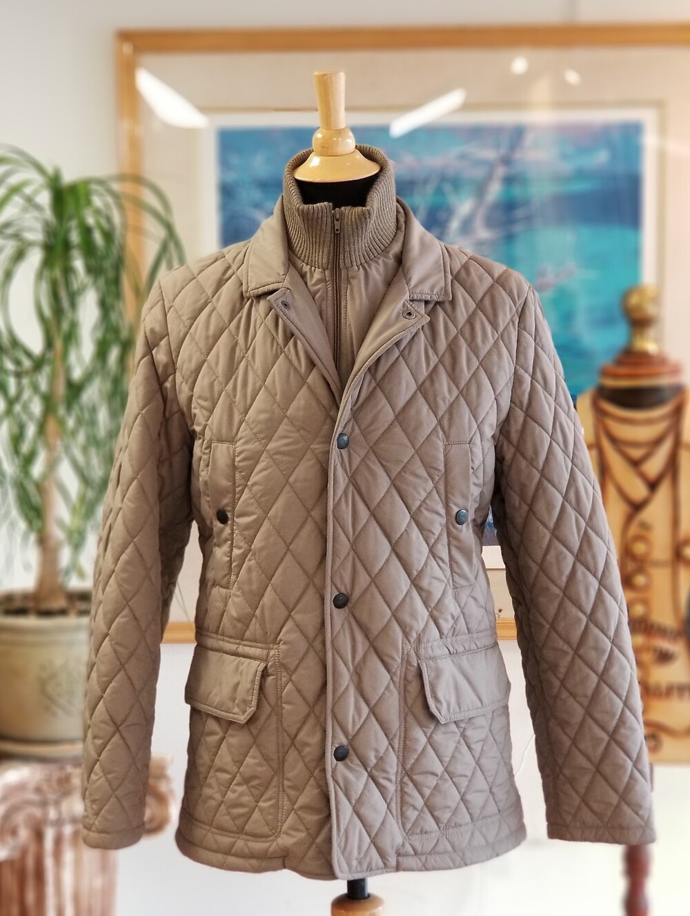 Navigare Men's Quilted Beige Jacket with Ribbed Collar